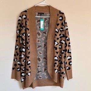 Love Ellie. Capri Leopard Print Curved Hem Cardigan. Medium
